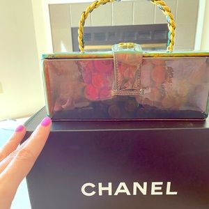 CHANEL CHAIN VANITY HAND BAG, METALLIC GREEN